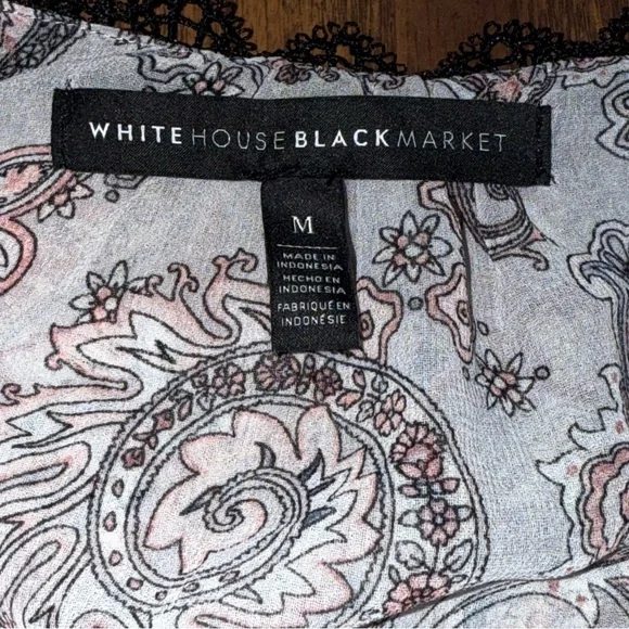 White House Black Market Paisley Lace Trim Sleeveless V-Neck Blouse Boho Chic - Picture 6 of 9